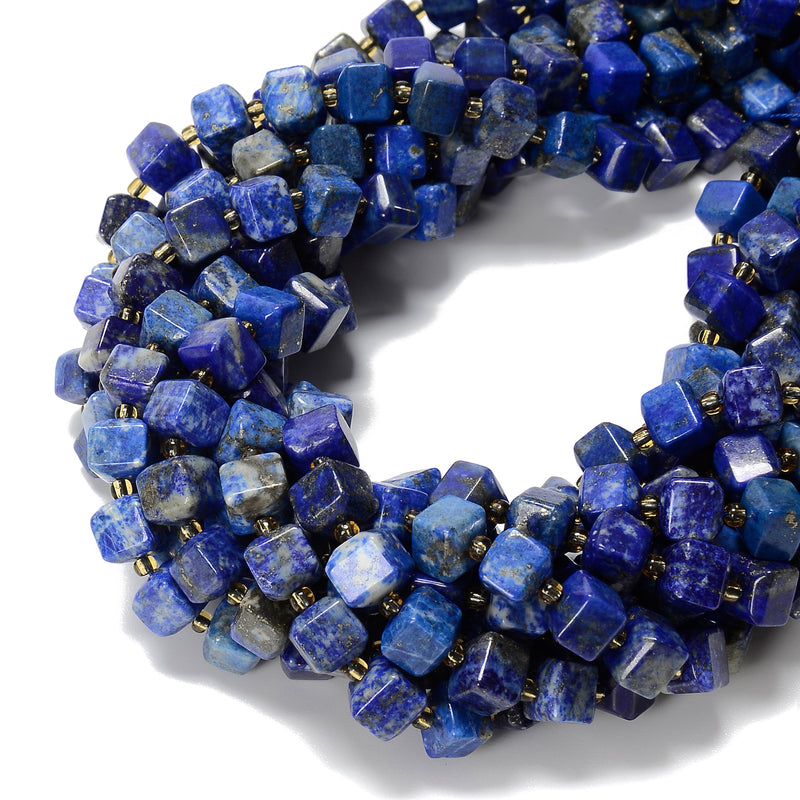Natural Lapis Faceted Rubik's Cube Beads Size 8mm 15.5'' Strand