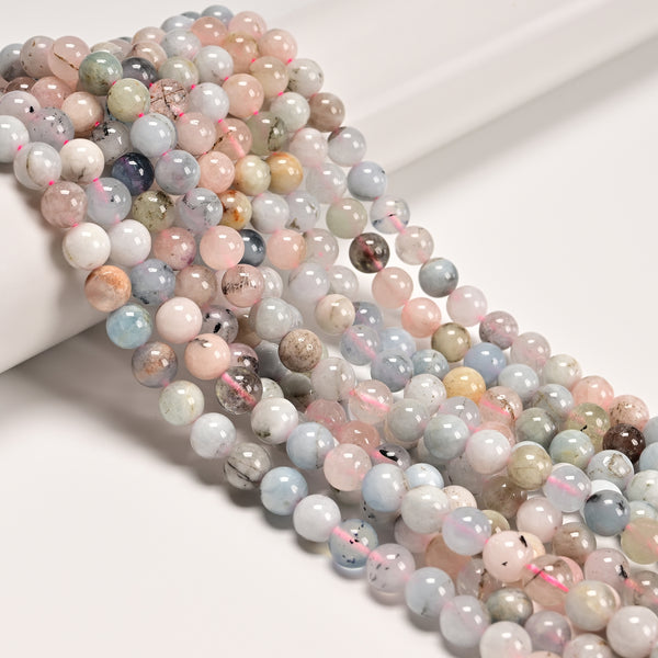 02 Natural Morganite Smooth Round Beads Size 6mm 8mm 15.5" Strand