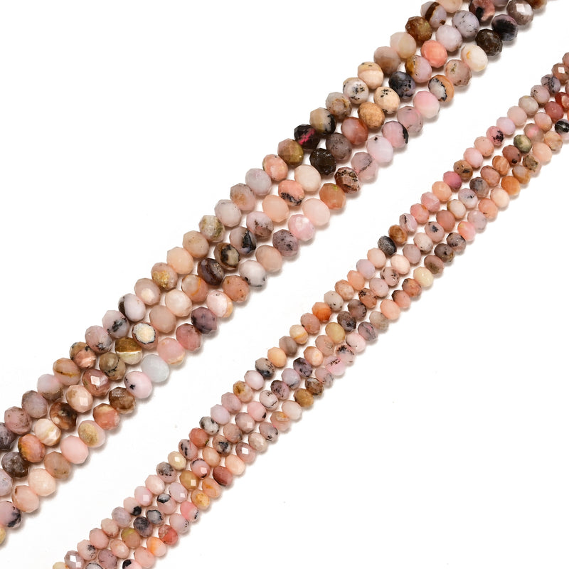 Natural Pink Opal Faceted Rondelle Beads Size 3x4mm 4x5mm 15.5'' Strand