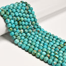 Natural Blue Turquoise Faceted Round Beads Size 8mm 15.5" Strand