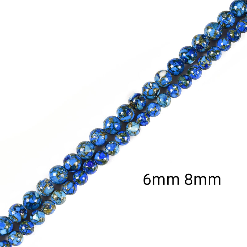 Mohave Copper Royal Blue Turquoise Smooth Round Beads 6mm 8mm 10mm 15.5'' Strand