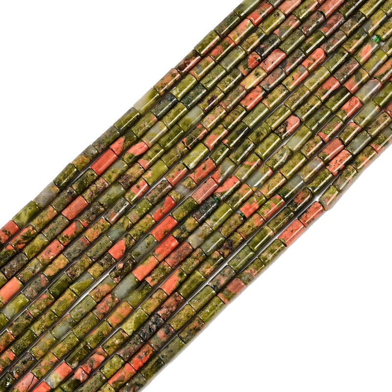 02 Mixed Gemstone Cylinder Tube Shape Beads Size 2x4mm 15'' Strand