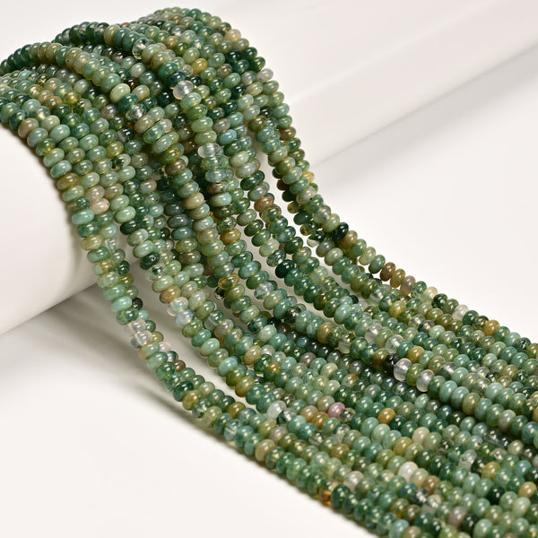 Natural Moss Agate Smooth Rondelle Beads Size 2x4mm 15.5'' Strand