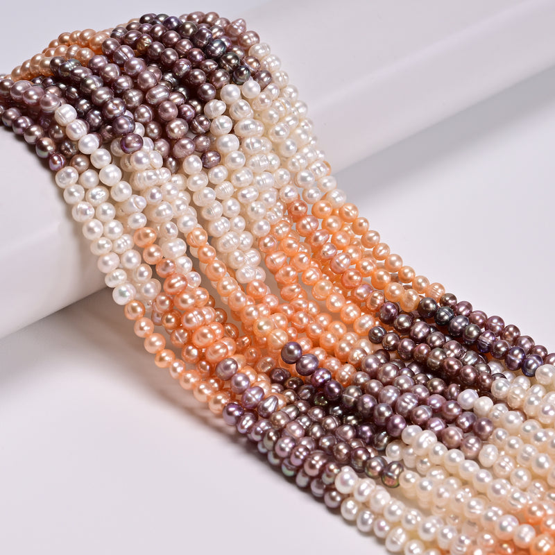 Gradient Natural Fresh Water Pearl Ringed Potato Shape Beads 4-5mm 13.5" Strand