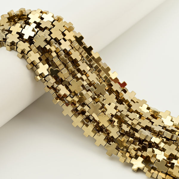 Gold Plated Hematite Cross Beads Size 8x8mm 10x10mm 15.5" Strand