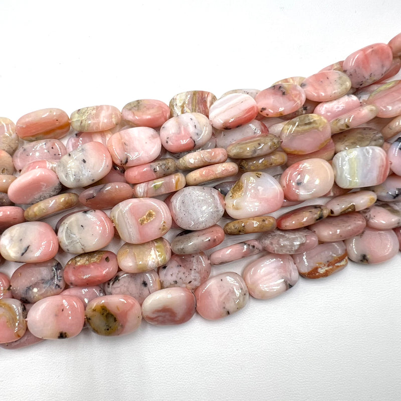 Natural Pink Opal Smooth Irregular Oval Shape Beads Size 13x18mm 15.5" Strand