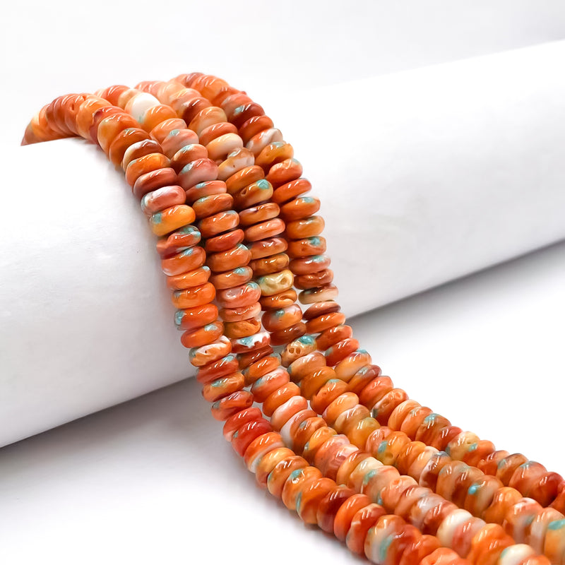 Natural Spiny Oyster with Turquoise Smooth Rondelle Beads Size 3x8mm 16" Strand