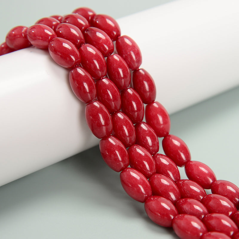 Ruby Red Color Dyed Jade Rice Shape Beads Size 8x12mm 15.5'' Strand
