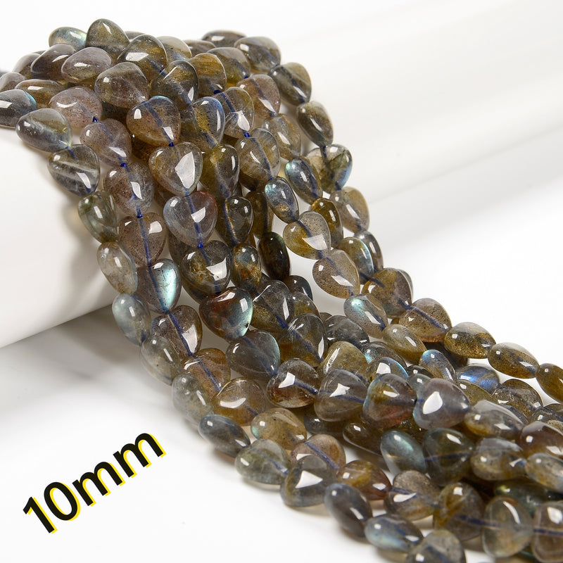 Natural Yellow Gray Labradorite Heart Shape Beads Size 8mm 10mm 15.5'' Strand