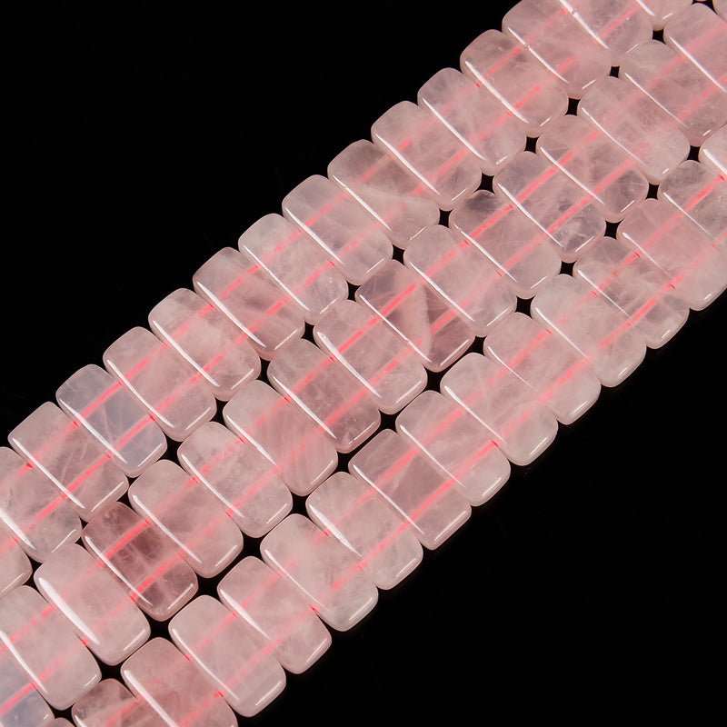 Natural Rose Quartz Double Drill Rectangle Beads Size 10x20mm 8'' Strand