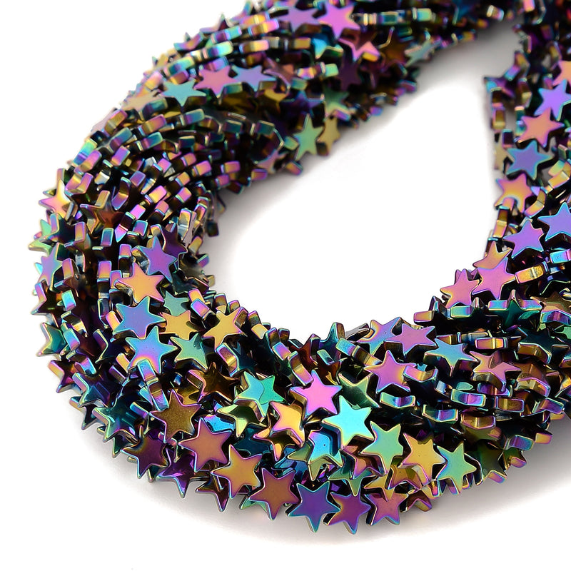 Gold Silver Rainbow Plated Hematite Five-pointed Star Beads Size 8mm 15.5'' Strd