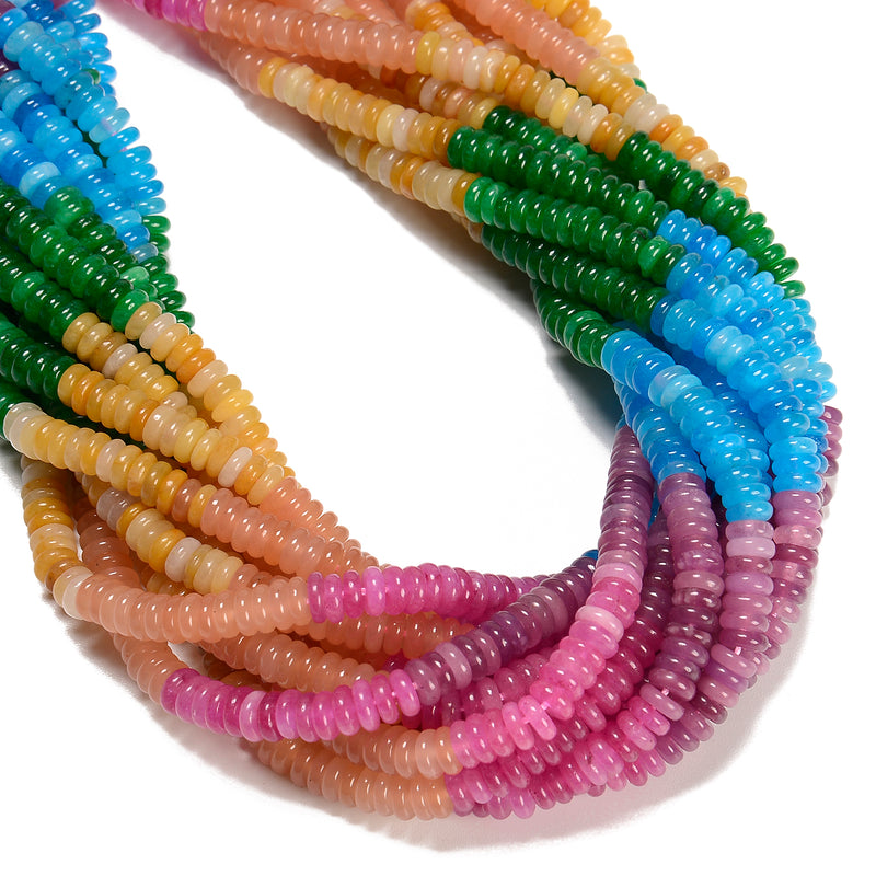 01-Multi-color Gemstone Smooth Rondelle Beads Size 2x6mm 15.5'' Strand