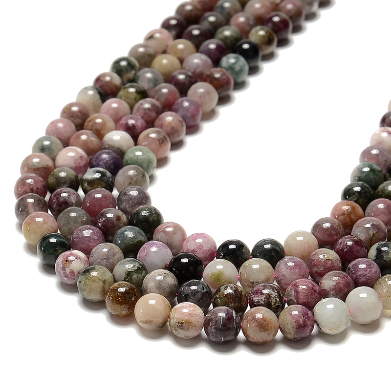 Multi-Color Watermelon Tourmaline Smooth Round Beads Size 7mm 9mm 12mm 15.5' Std