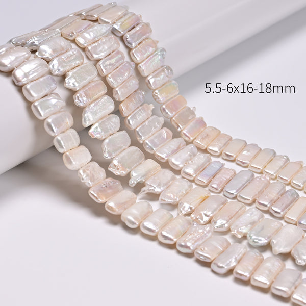 White Fresh Water Pearl Double Drill Irregular Rectangle Beads 6x18mm 16" Strand