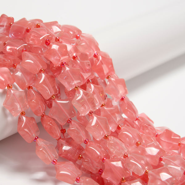 Cherry Quartz Five-Pointed Star Shape Beads Size 15mm 15.5'' Strand