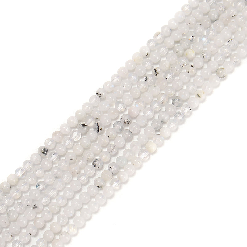 White Moonstone with Black Specks Smooth Round Beads Size 2mm 3mm 15.5'' Strand