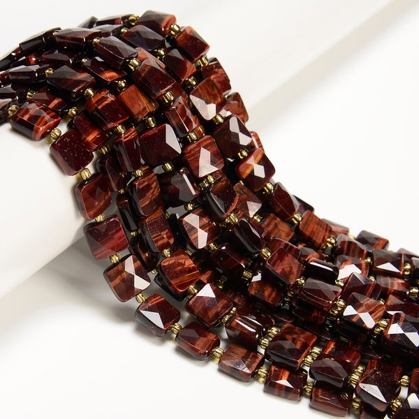 Natural Red Tiger Eye Faceted Flat Square Shape Beads Size 10mm 15.5" Strand