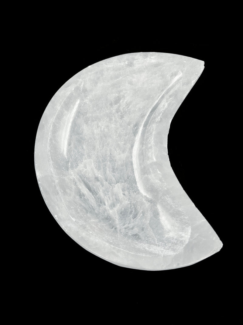 Selenite Crystal Crescent Moon Dish Charging Energy Bowl Size 3 x3.5-4.5" Inches