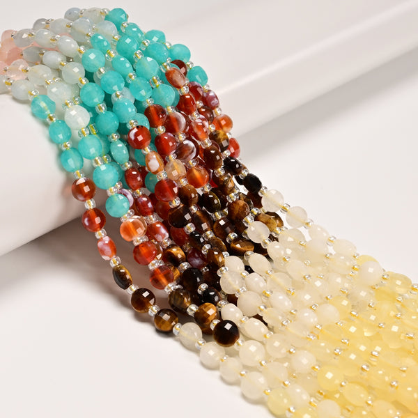 05 Gradient Multi-color Gemstone Faceted Coin Beads Size 6mm 15.5" Strand