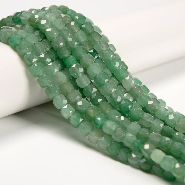 Natural Green Aventurine Faceted Cube Beads Size 6.5mm 15.5'' Strand