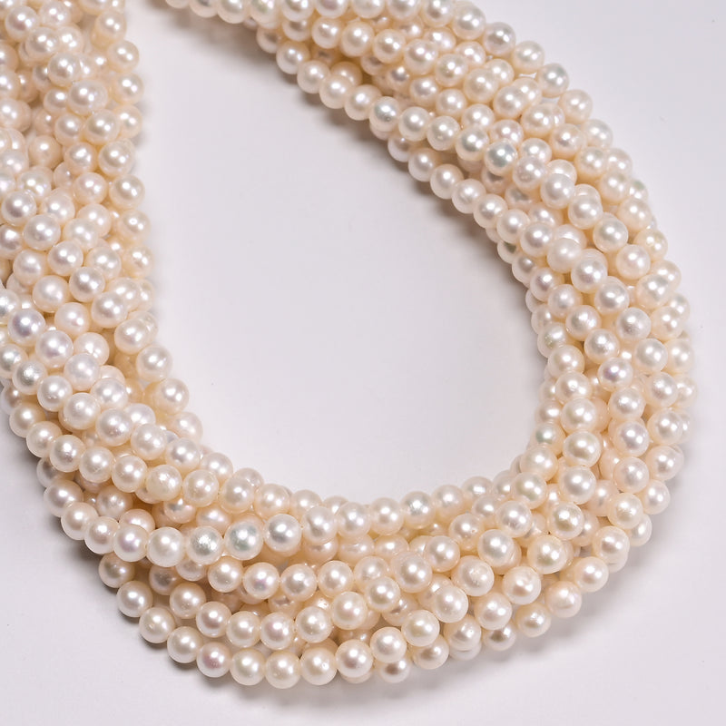 Natural White Fresh Water Pearl Smooth Round Beads Size 5mm 6mm 15.5" Strand