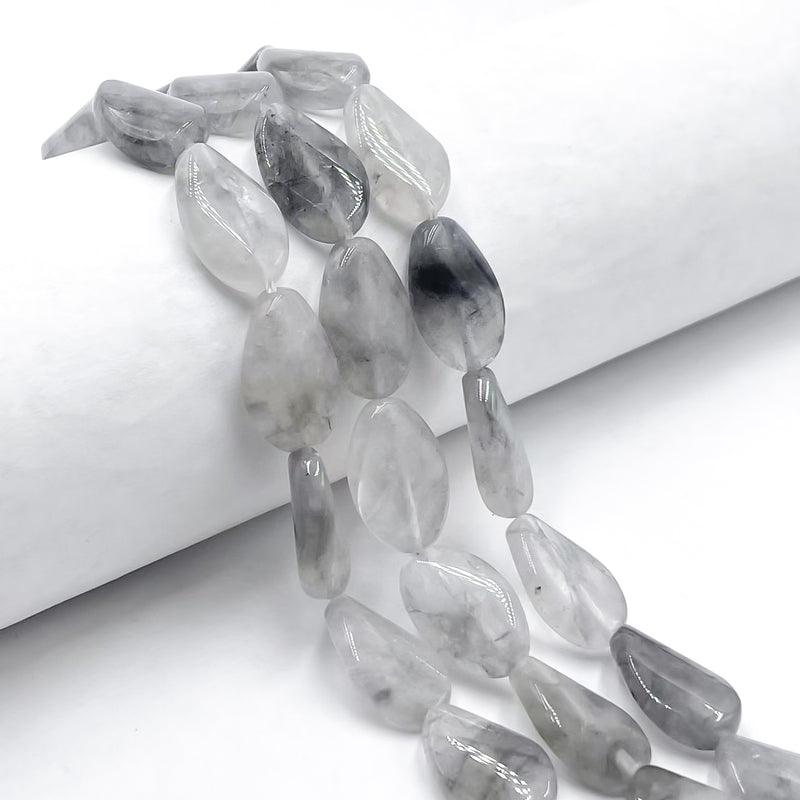 Natural Cloudy Quartz Smooth Twist Long Oval Size 13x20mm 15.5" Strand