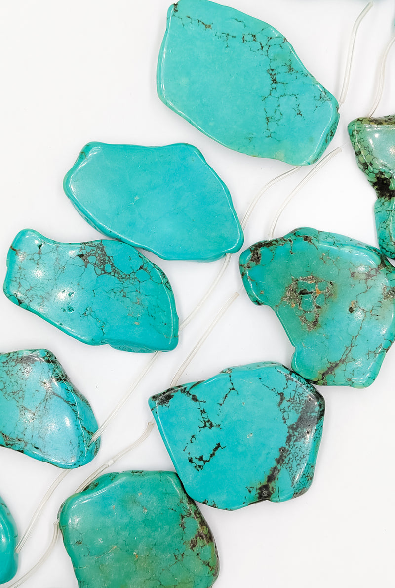 Blue Green Turquoise Irregular Slab Slice Shape Beads Size 40x60mm 15.5" Strand
