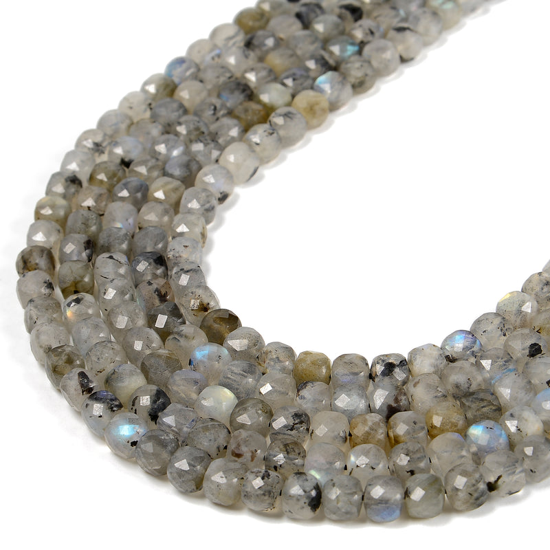Natural Labradorite Faceted Cube Beads Size 4-5mm 15.5'' Strand