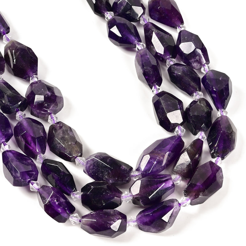 Natural Amethyst Faceted Rice Nugget Chunk Beads Size 13-16x20-28mm 15.5" Strand