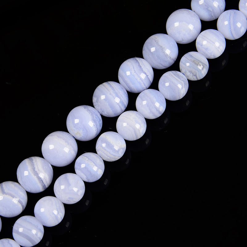 Natural Blue Lace Agate Smooth Round Beads Size 10mm 12mm 15.5'' Strand