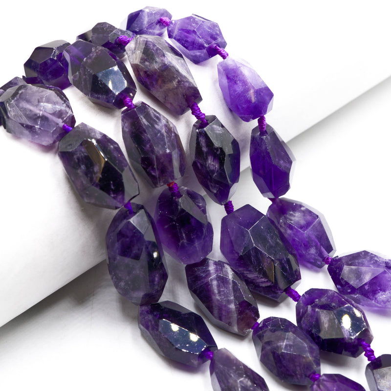 Natural Amethyst Graduated Faceted Nugget Beads Size12x16mm to 15x25mm 15.5" Std