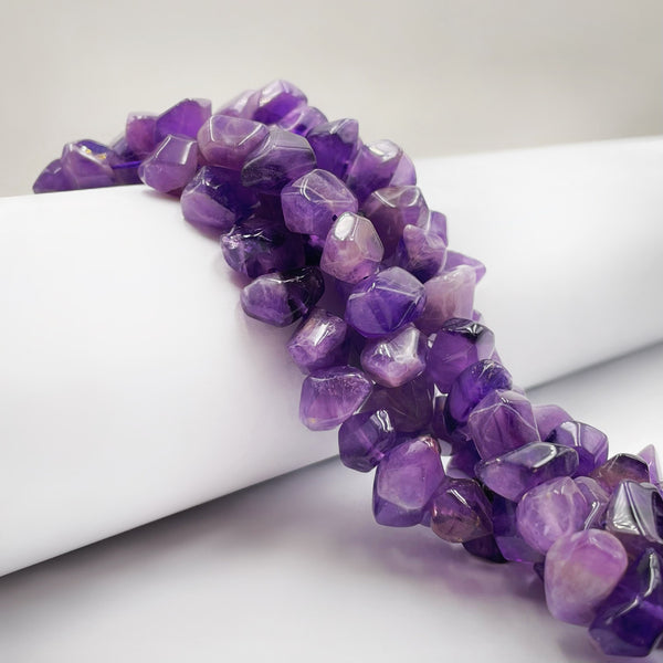 Natural Amethyst Smooth Irregular Nugget Chunks Approx. 8x14mm 15.5" Strand