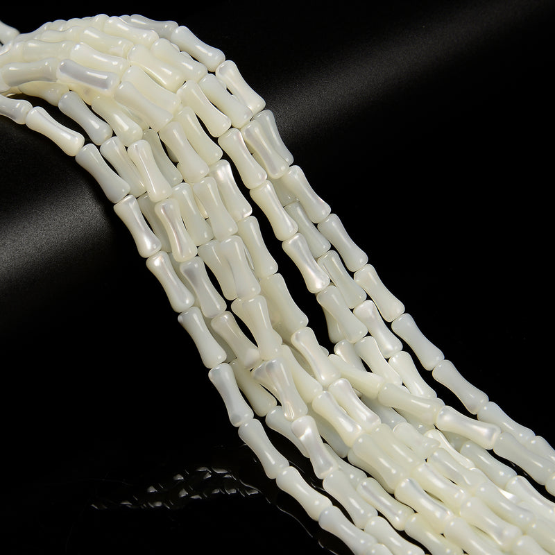 White Mother of Pearl MOP Shell Bamboo Shape Tube Beads Size 5x12mm 15.5''Strand