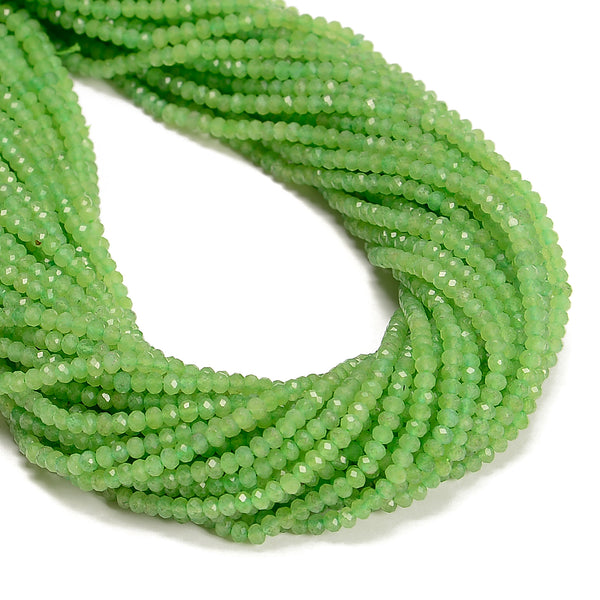 Peridot Color Dyed Jade Faceted Rondelle Beads Size 3x4mm 15.5'' Strand