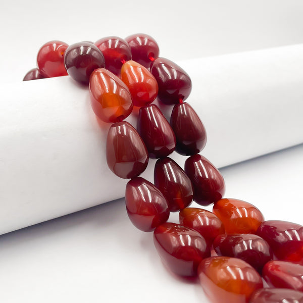 Natural Carnelian Smooth Full Teardrop Shape Beads Approx. 14x19mm 15.5" Strand