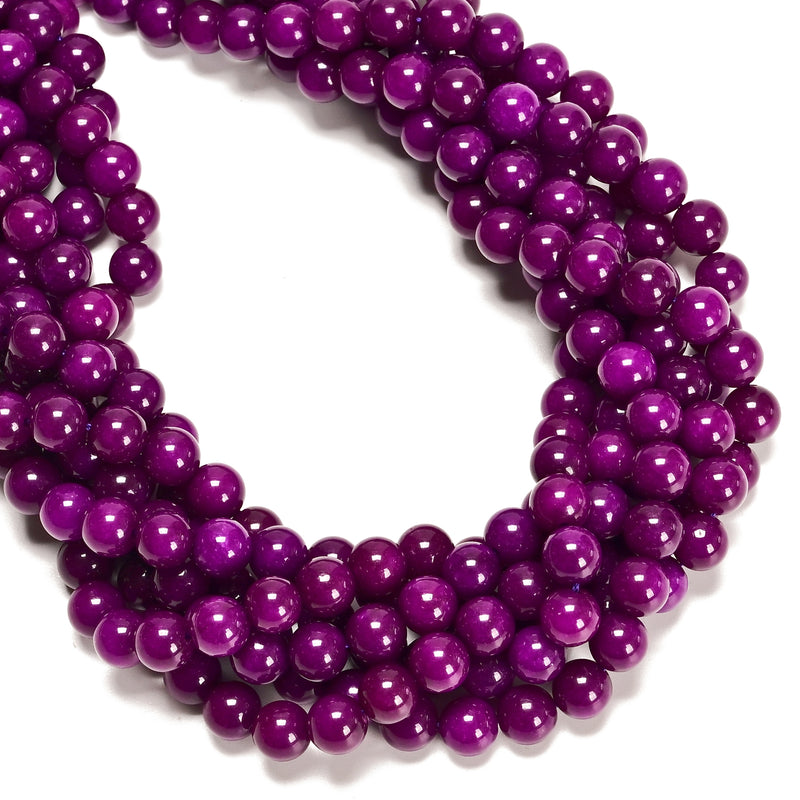 Sugilite Color Dyed Jade Smooth Round Beads Size 6mm 8mm 10mm 15.5" Strand