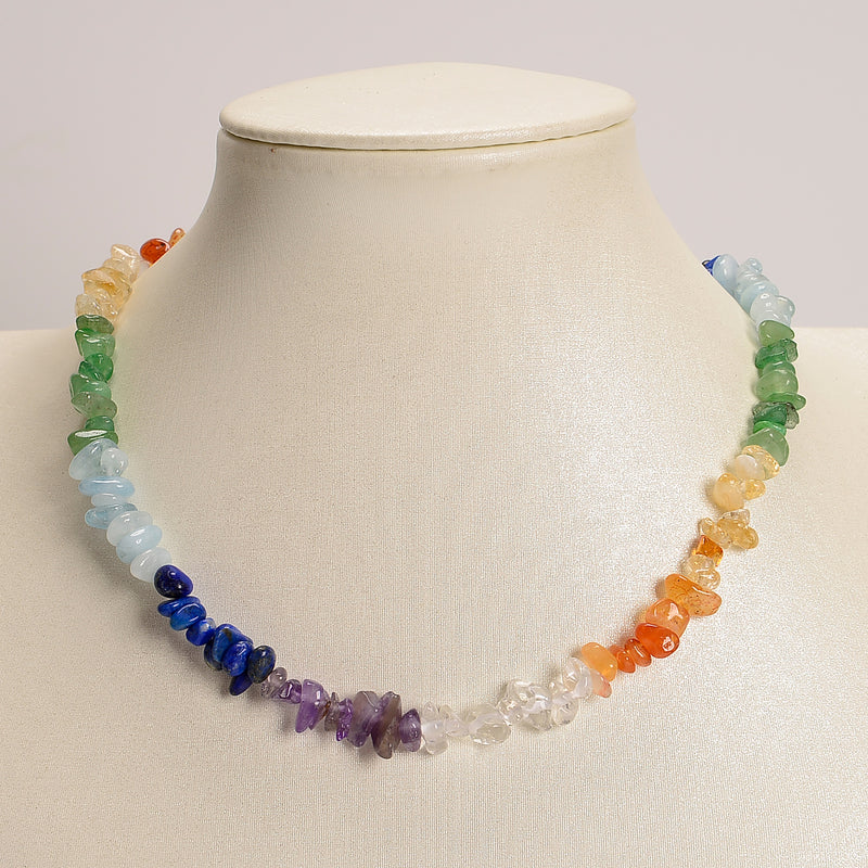 Chakra Rainbow Gemstone Chips Beaded Necklace 5-8mm 16"-17.5'' Length Adjustable