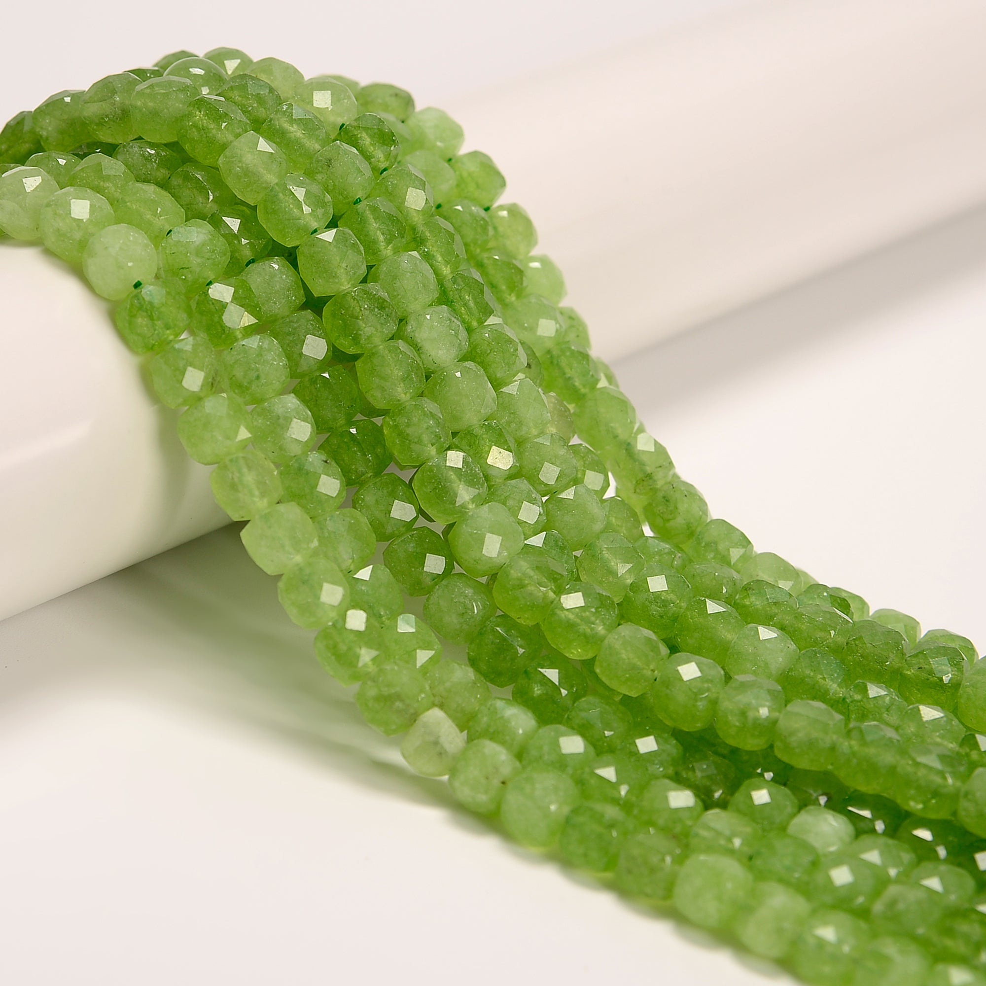 4 Inches Peridot Faceted Geometrical Step Cut Beads Natural Gemstone buy Side Drill Beads Line Strand | Rare Peridot Beads | 9x7x4 to 7x5x3 mm