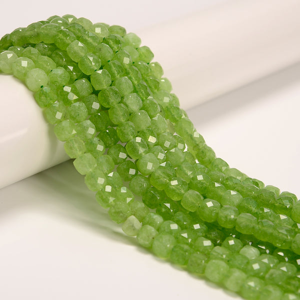 Peridot Color Dyed Jade Faceted Cube Beads Size 7-8mm 15.5'' Strand