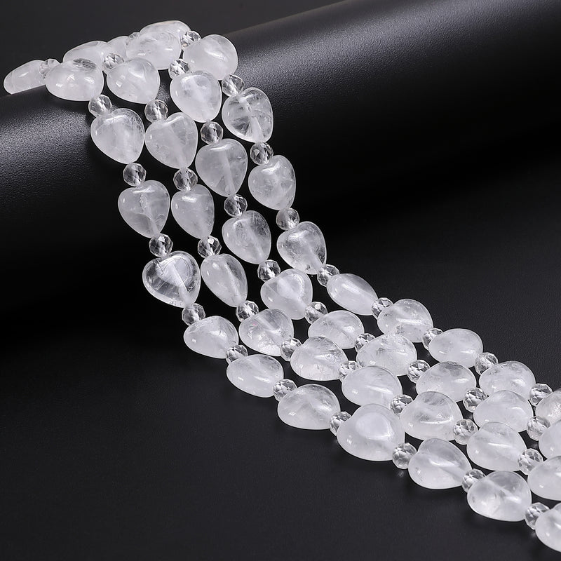 Natural Clear Quartz Heart Shape Beads Size 10mm 15.5'' Strand