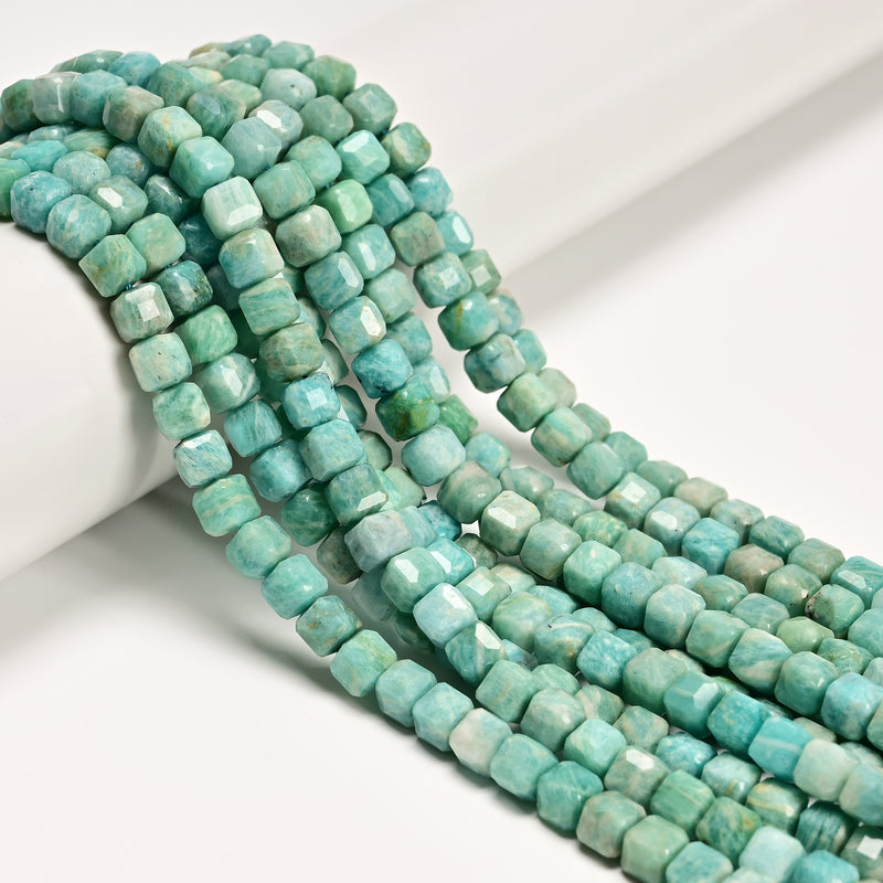 Natural Green Amazonite Faceted Cube Beads Size 6mm 15.5'' Strand