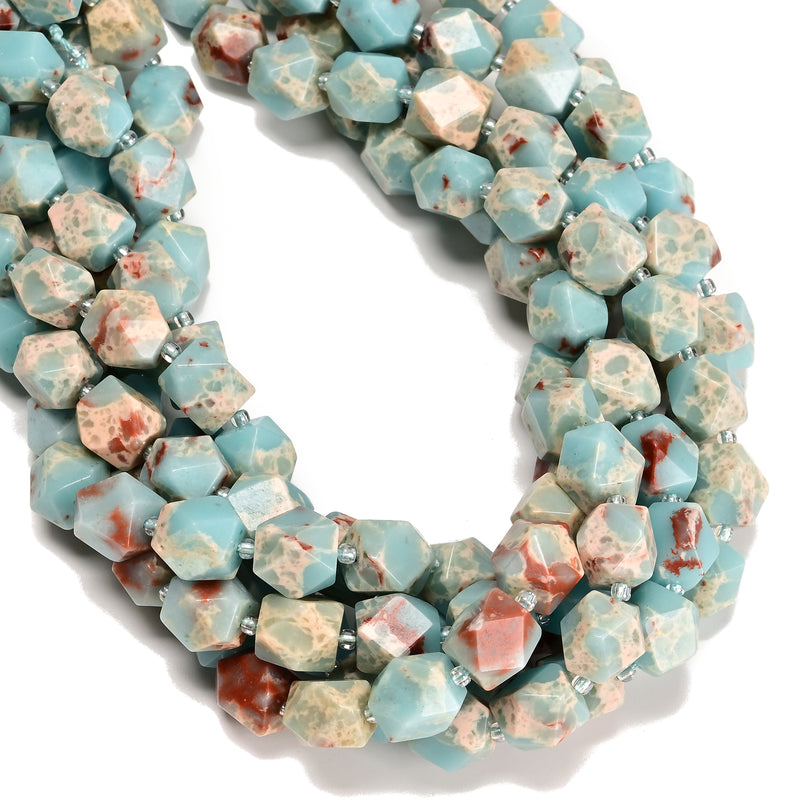 Natural Blue Agalmatolite Faceted Nugget Chunk Beads Size 10x12mm 15.5" Strand