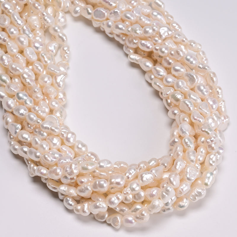 Natural White Fresh Water Pearl Side Drill Nugget Beads Size 6-7x8-9mm 15" Strd
