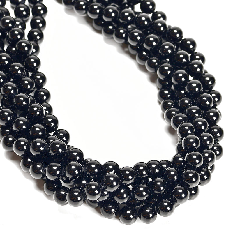 Natural Black Tourmaline Smooth Round Beads 4mm 6mm 8mm 10mm 12mm 14mm 15.5" Strand