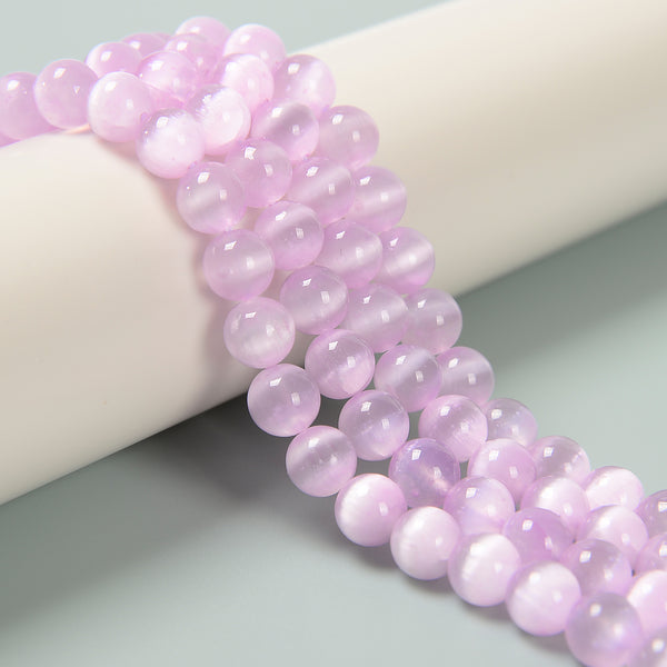 Pink Color Selenite Smooth Round Beads Size 6mm 8mm 10mm