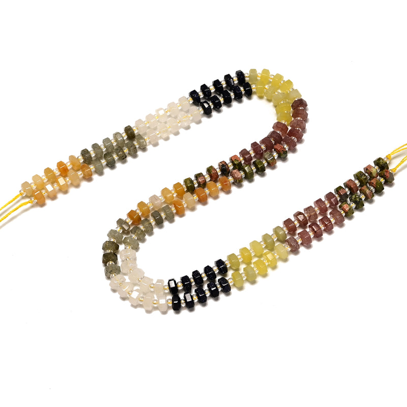 05 Gradient Multi-color Gemstone Hexagonal Rondelle Wheel Beads 3x6mm 15" Strand