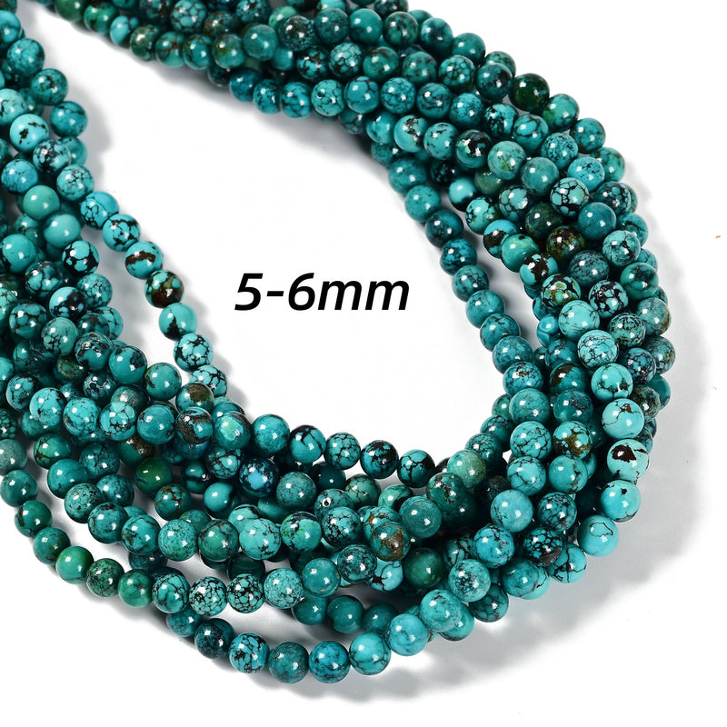 Grade A Natural Blue Turquoise Smooth Round Beads 4-5mm 6-7mm 8mm 15.5'' Strand