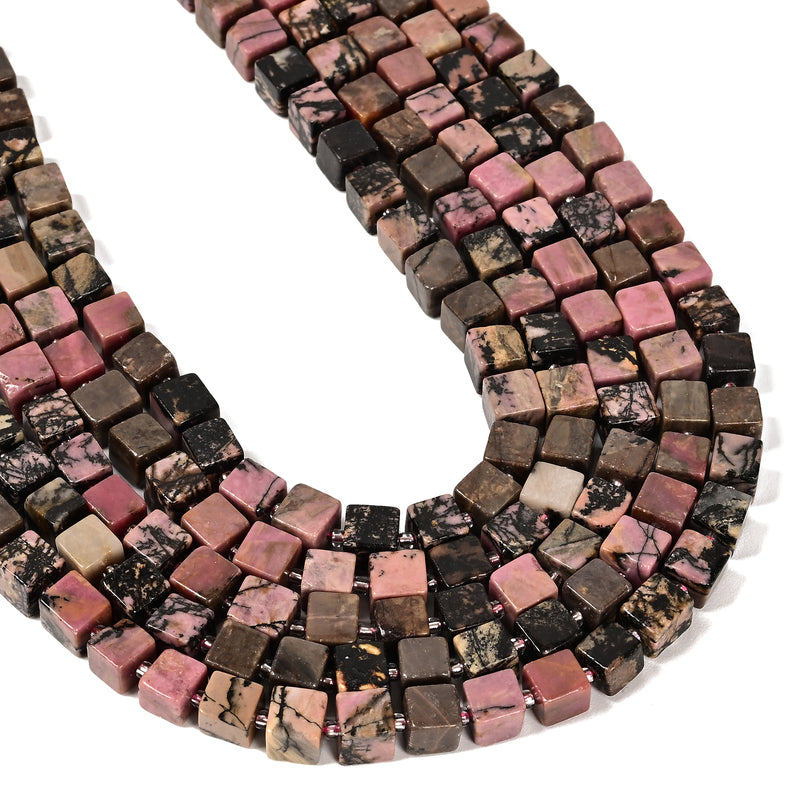 Natural Rhodonite Smooth Cube Beads Size 8-9mm 15.5'' Strand