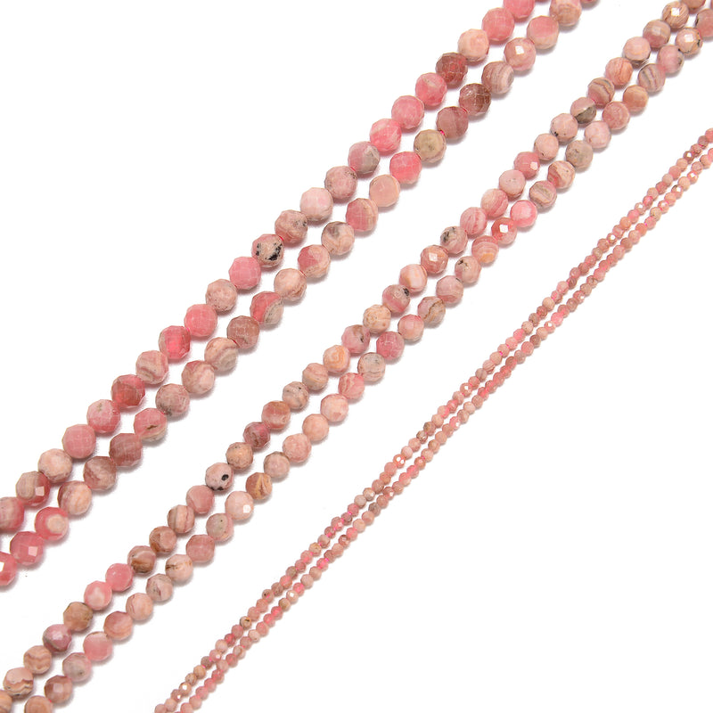 Natural Rhodochrosite Faceted Round Beads Size 2mm 4mm 5mm 15.5" Strand