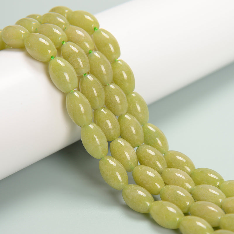 Peridot Color Dyed Jade Rice Shape Beads Size 8x12mm 15.5'' Strand